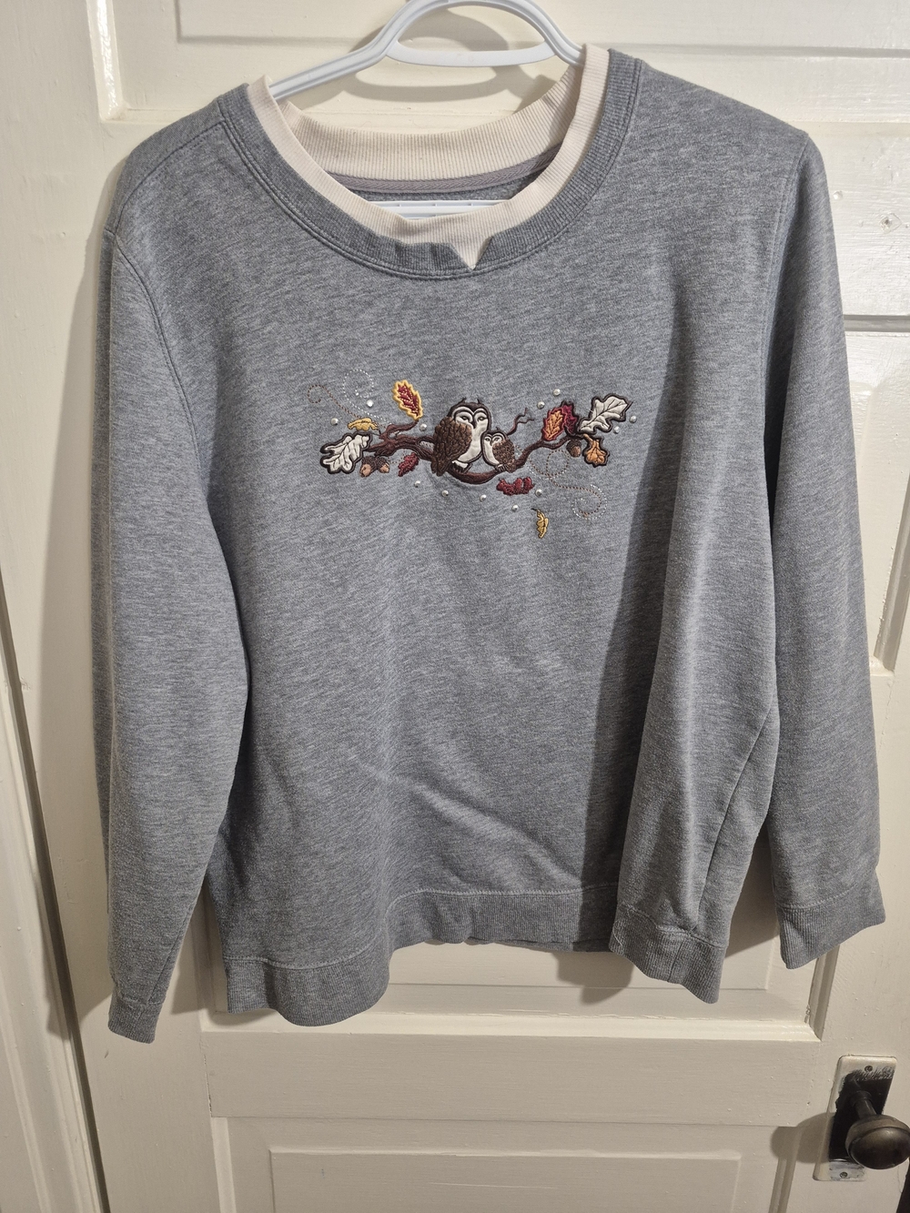 Vintage Tradition Embroidered Owl Sweatshirt Gray Fleece Women's XL 18 24" PTP - Picture 2 of 9